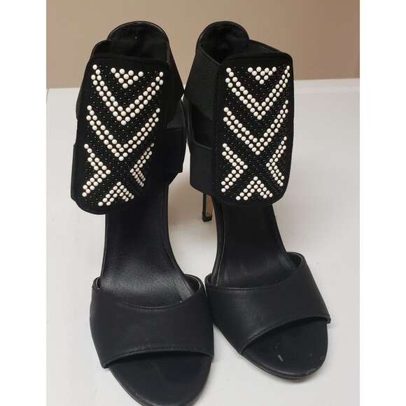 Michael Antonio Black Stiletto Open Toe Cutout Padded Beaded Shoe 7.5 PO G - Picture 4 of 14